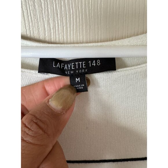 Lafayette 148 NY Ivory Striped 3/4 Sleeve Boat Neck Tiered Hem Boat‎ Neck blouse - Picture 3 of 7